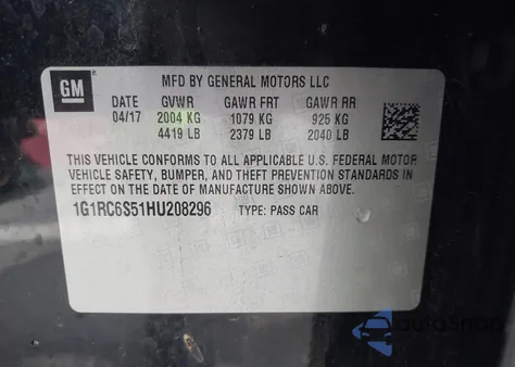 2017 Chevrolet Volt Lt from USA, damaged, VIN 1G1RC6S51HU208296